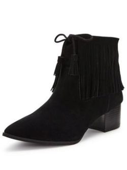 Shoe Box Broadwell Pointed Fringe Suede Ankle Boots